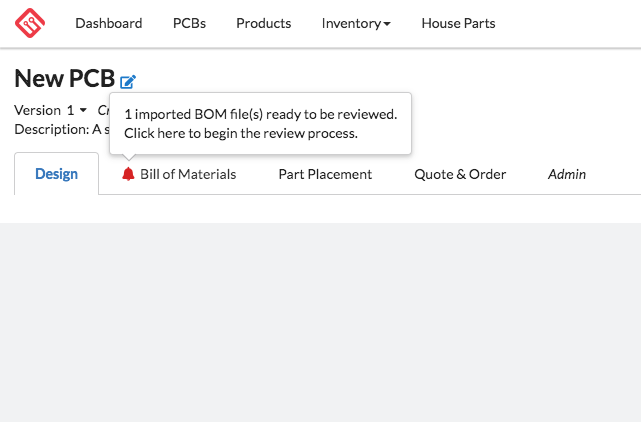 Bill of Material Import Notification