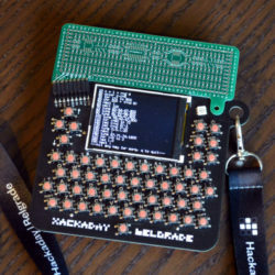 Hackaday belgrade badge with hardware breakout 250x250