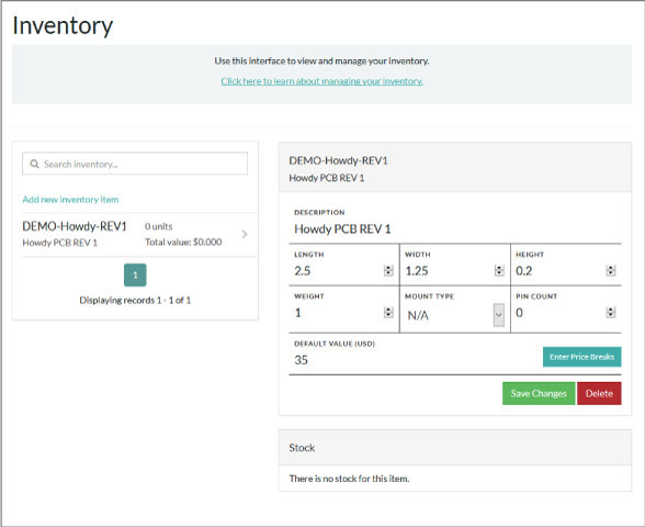 MacroFab platform inventory