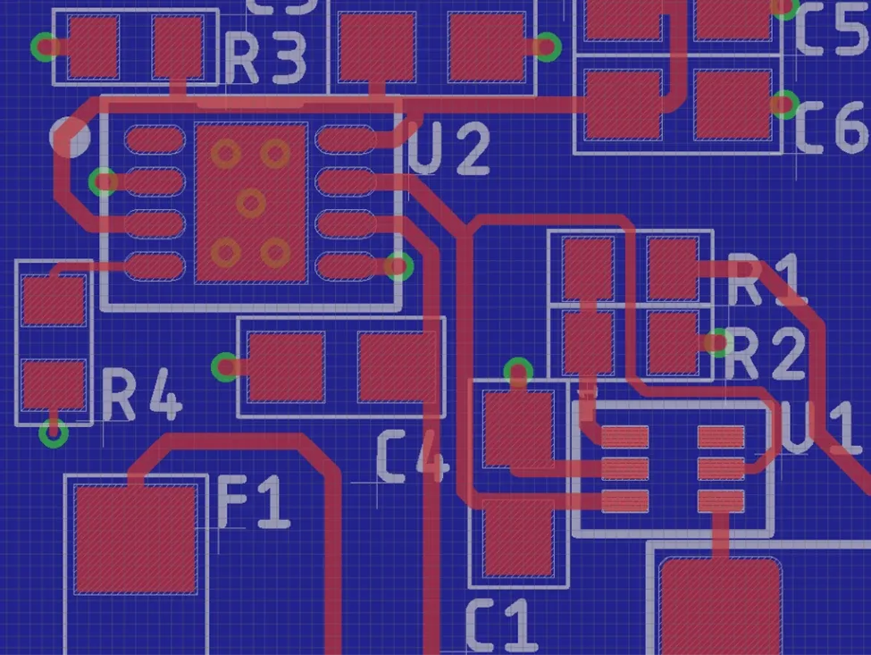 PCB layout showing solder pad openings with proper clearance.