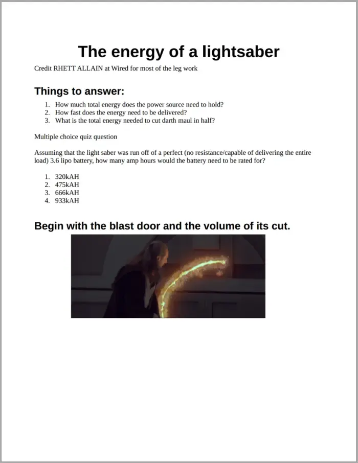 Energy of a lightsaber 1