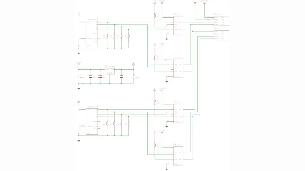First draft of the schematic for the powered mirror circuit.