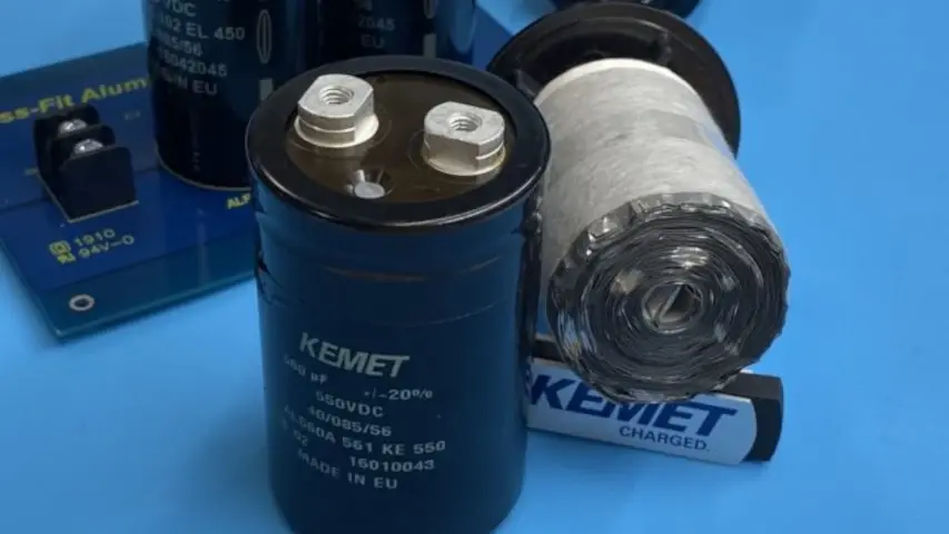 KEMET screw terminal electrolytics and the inner guts.