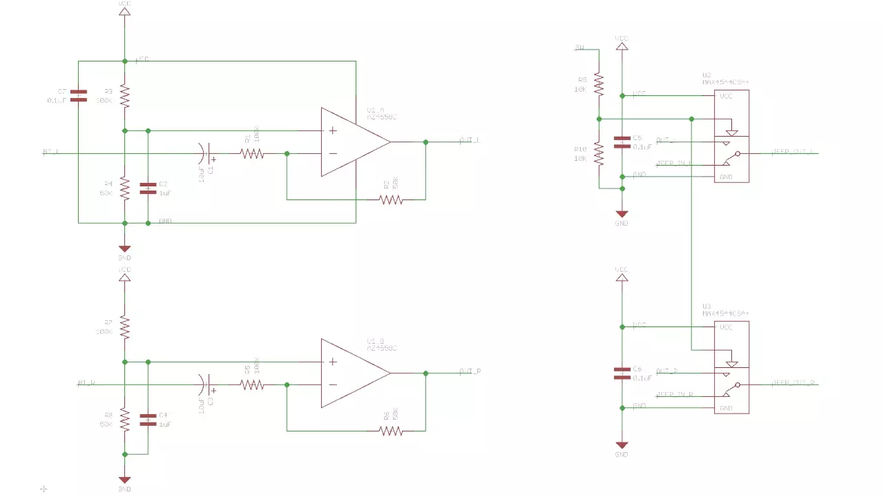 Figure 1: Schematic for the level shifter Jeep Bluetooth audio switcher.