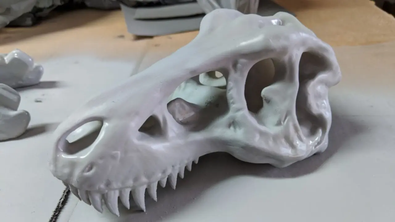 The T-Rex skull Parker is painting.